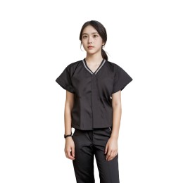 Customized women's short-sleeved lapel shirt, designed brown waist slimming women's hotel work uniform, women's housekeeping department top, Luhuan Haitian Resort Hotel R412 Customized women's short-sleeved lapel shirt, designed brown waist slimming women's hotel work uniform, women's housekeeping department top, Luhuan Haitian Resort Hotel R412
